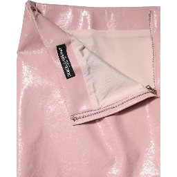 Glossy Pink Cotton High Waist Mini Skirt