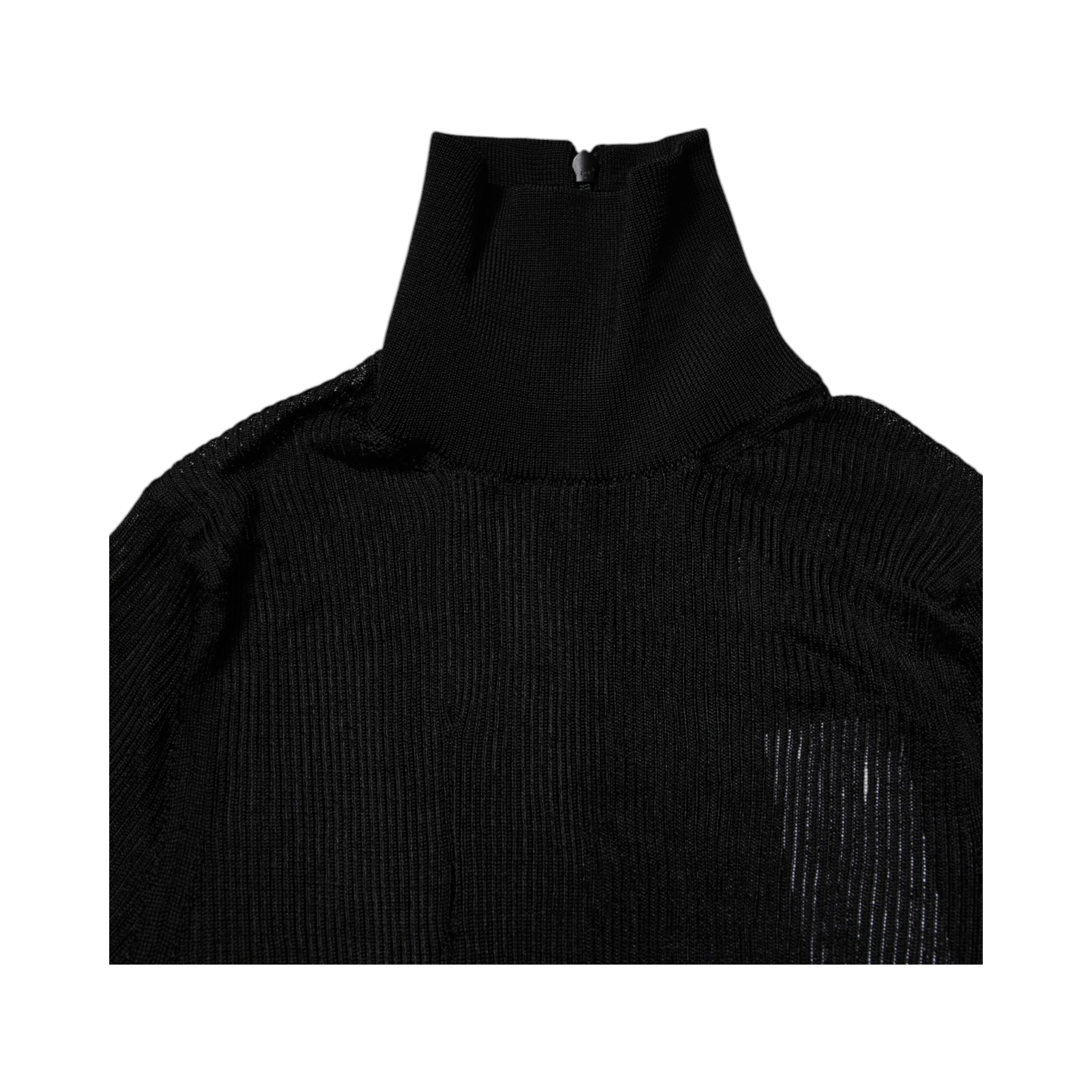 Black Viscose Turtle Neck Pullover Top