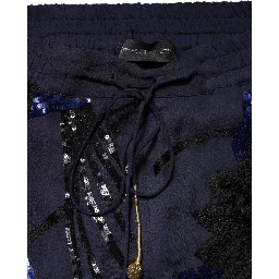 Blue Sequined Tapered Trouser Pants