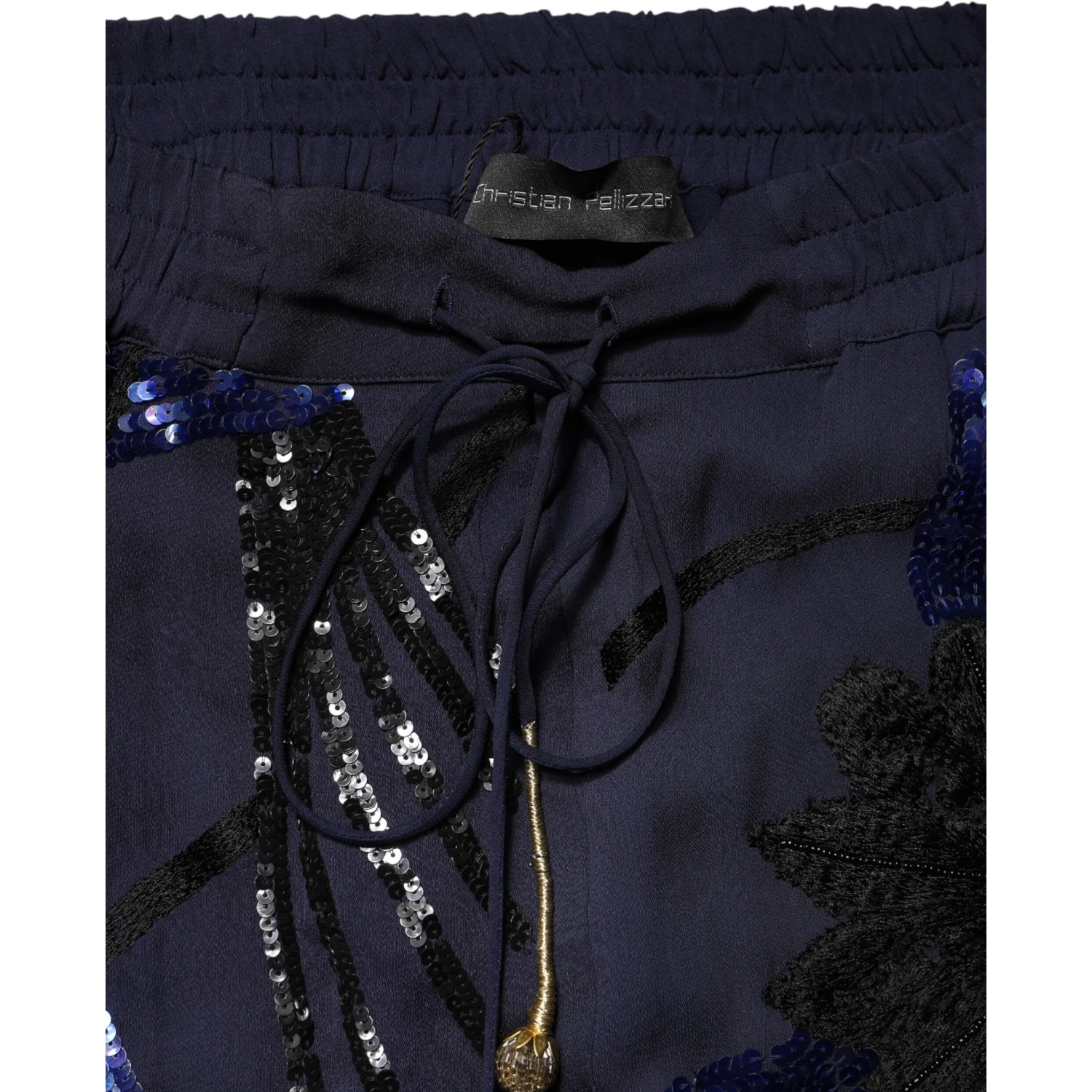 Blue Sequined Tapered Trouser Pants