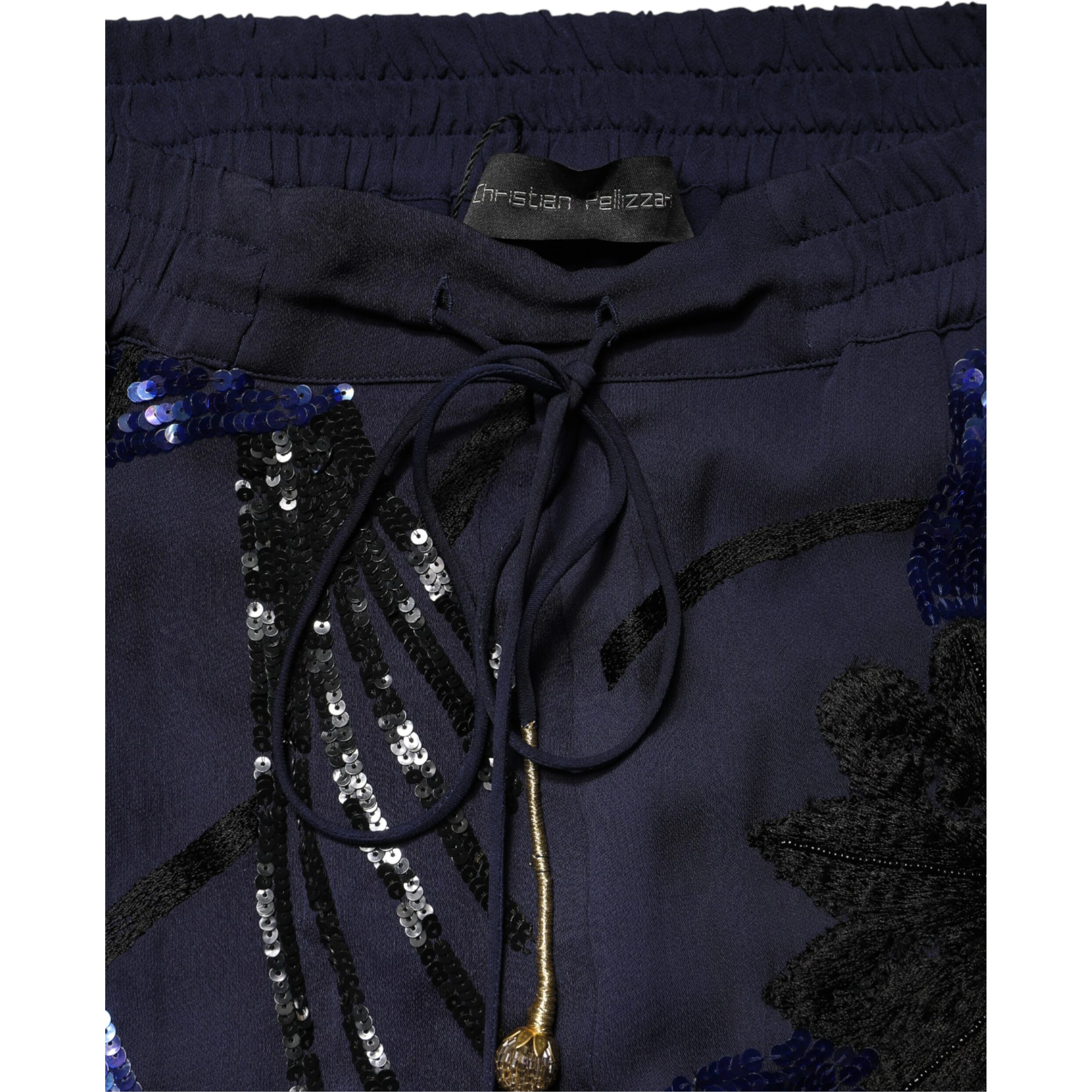 Blue Sequined Tapered Trouser Pants