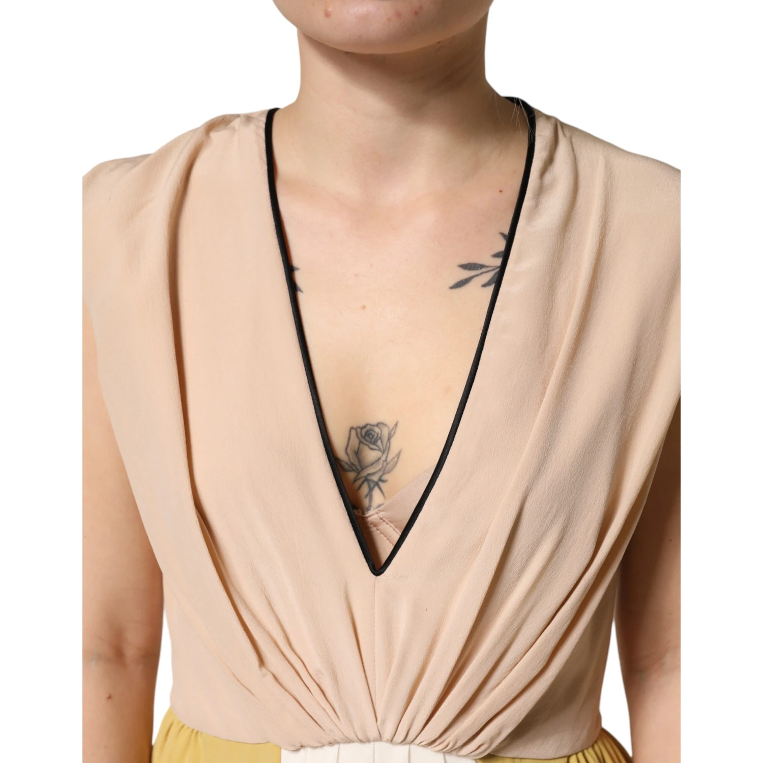 Multicolor Silk Deep V-neck Sleeveless Knee Length Dress