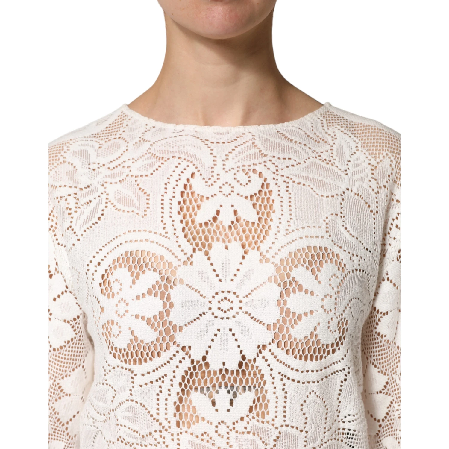 White Embroidery Lace Cotton Blouse Top