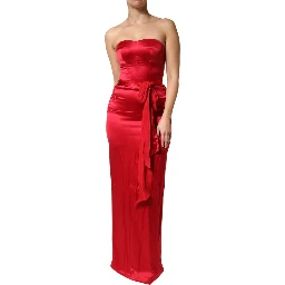 Red Silk Strapless Sheath Long Gown Dress