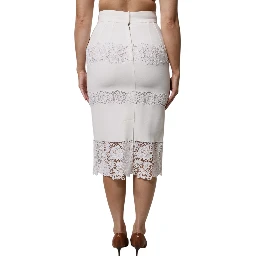 White Floral Lace High Waist Pencil Cut  Skirt