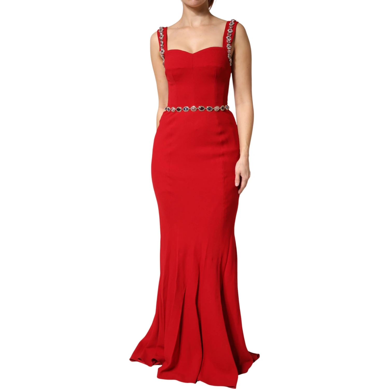 Red Crystals Sheath Mermaid Long Gown Dress