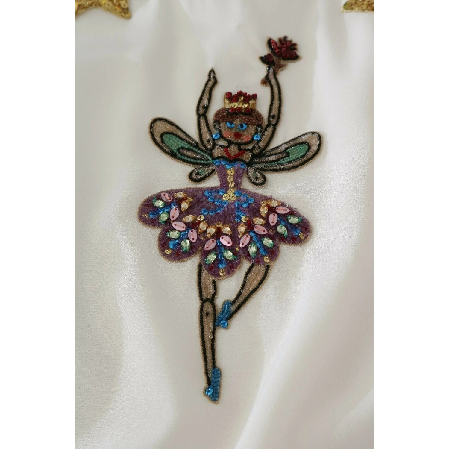 White Embellished Crystal Sequin Fairy  Top