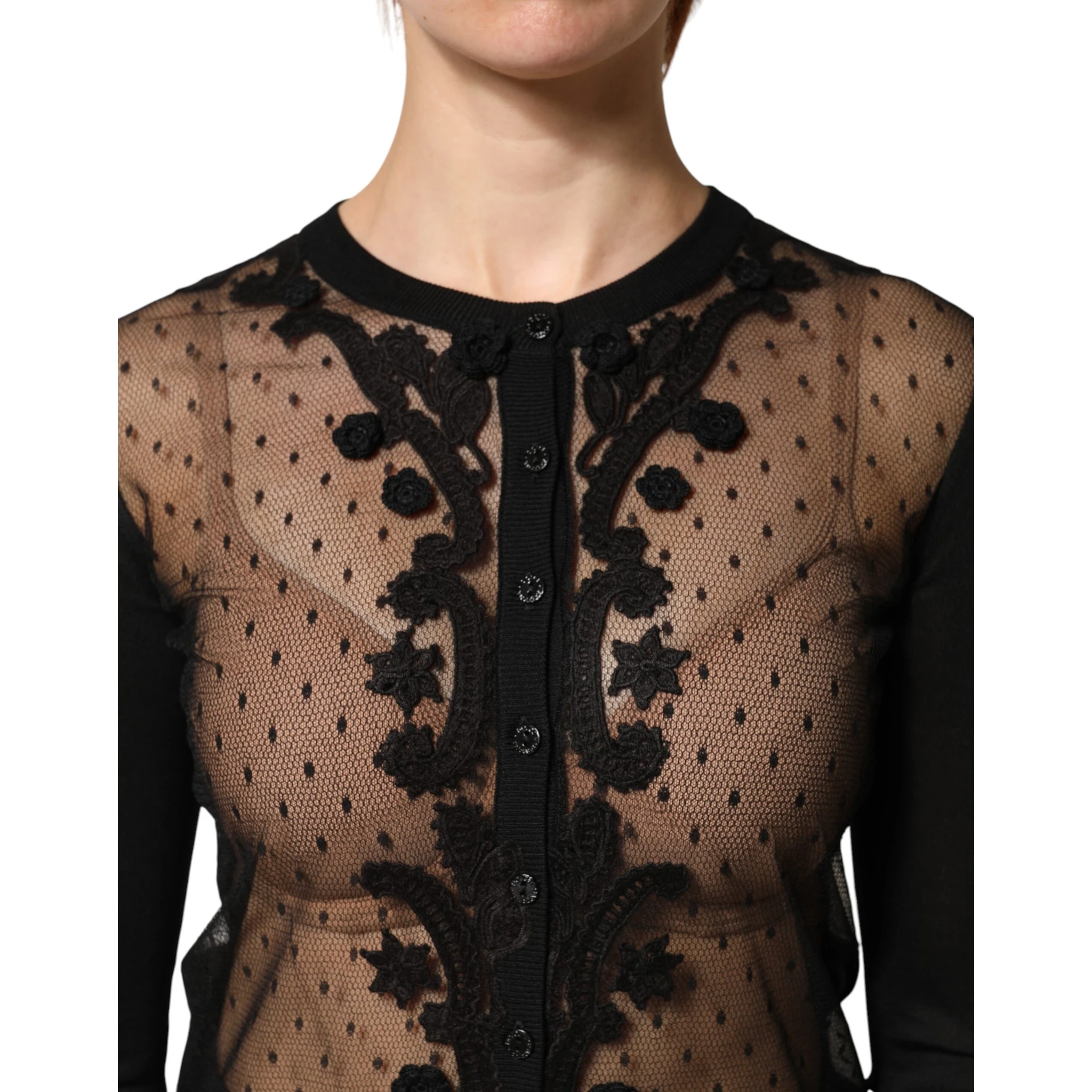 Black Sheer Button Down Cardigan Sweater