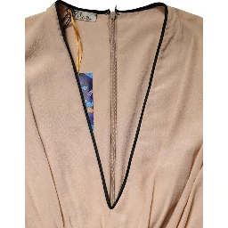 Multicolor Silk Deep V-neck Sleeveless Knee Length Dress