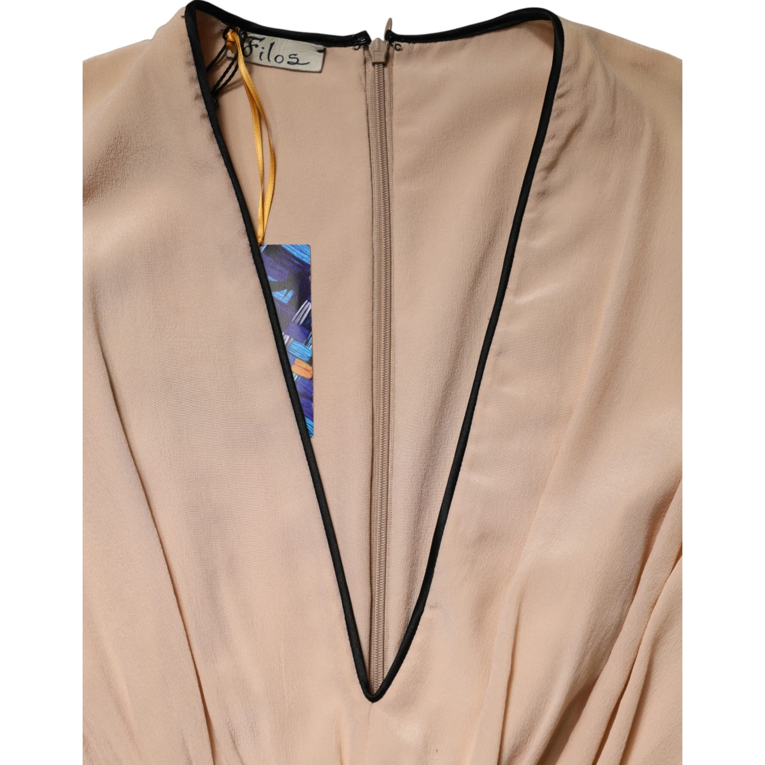 Multicolor Silk Deep V-neck Sleeveless Knee Length Dress