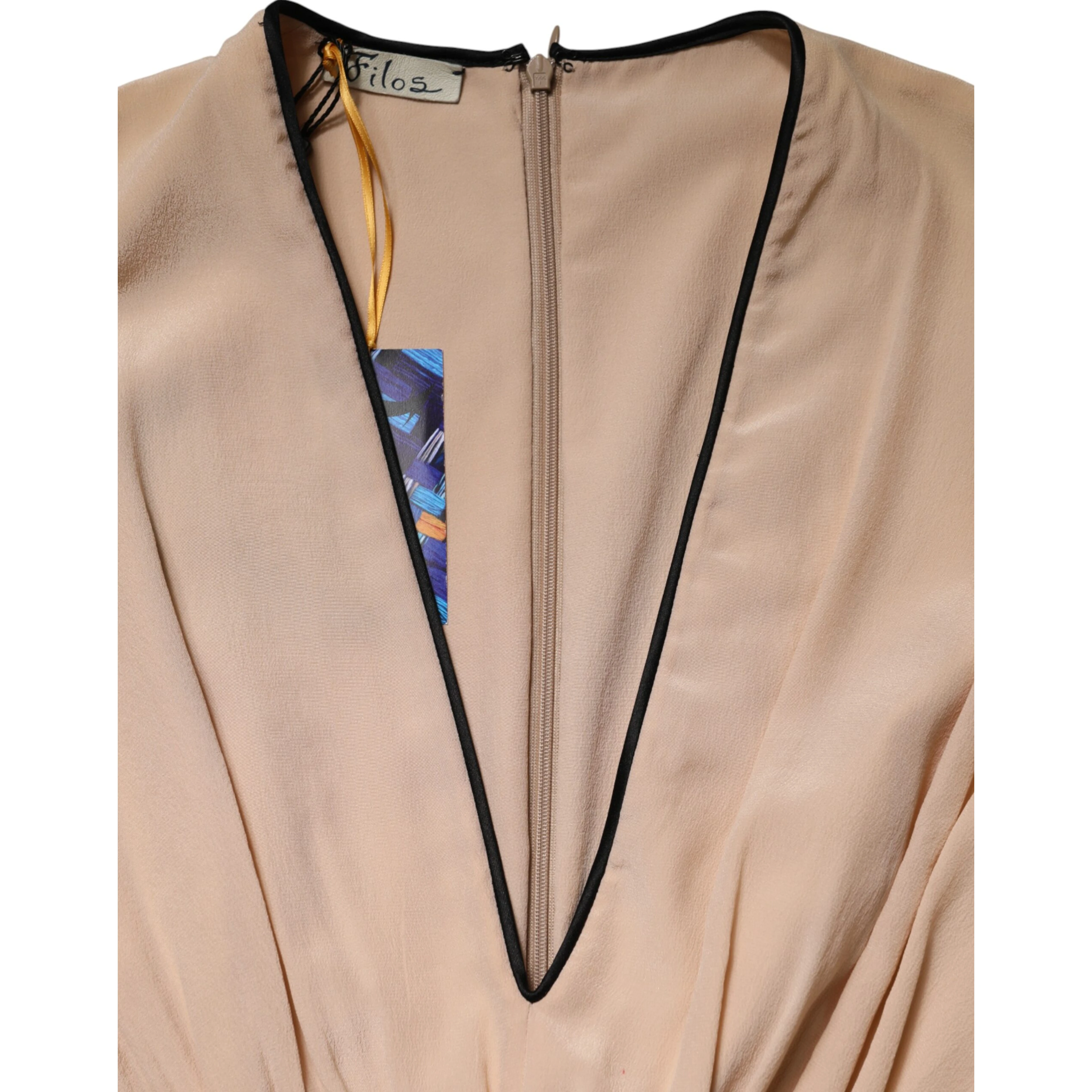 Multicolor Silk Deep V-neck Sleeveless Knee Length Dress