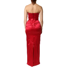 Red Silk Strapless Sheath Long Gown Dress
