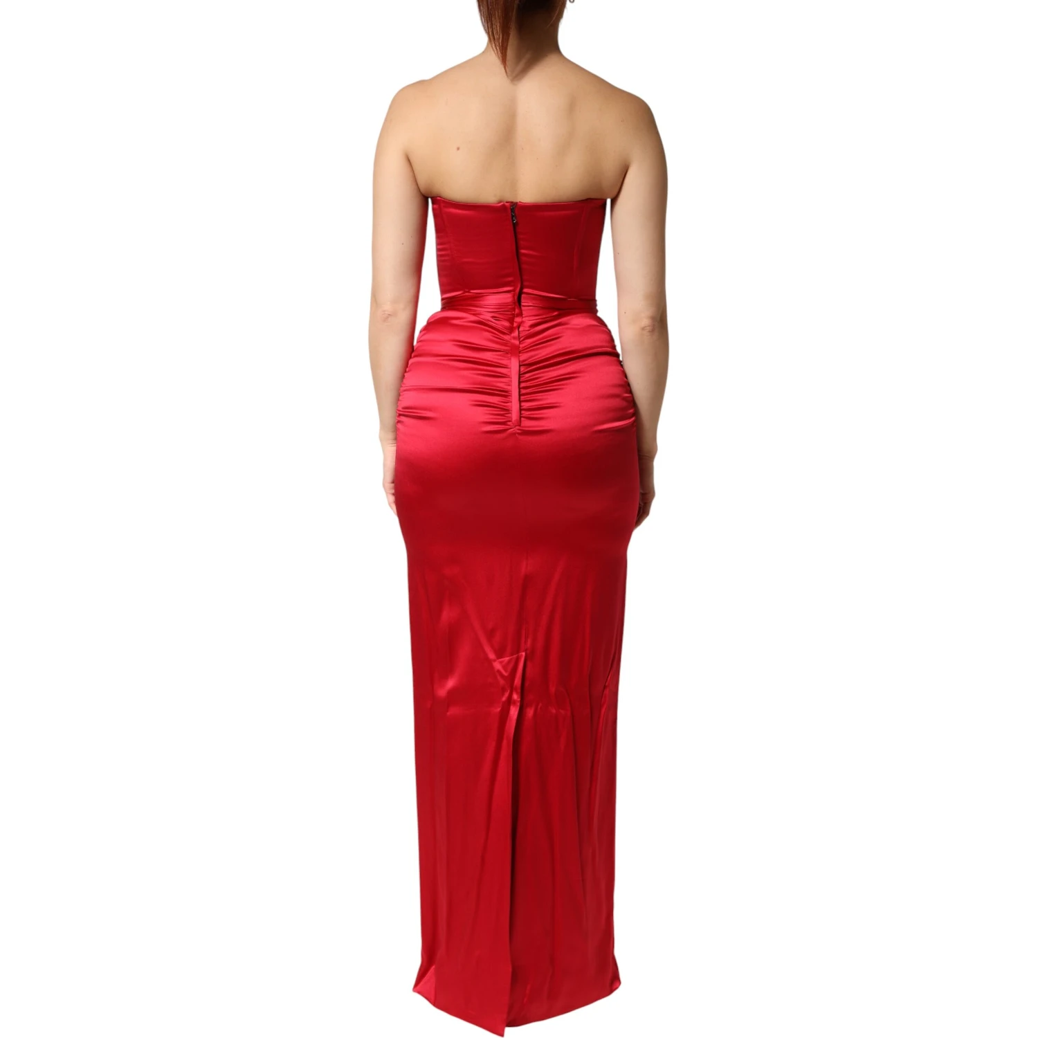 Red Silk Strapless Sheath Long Gown Dress
