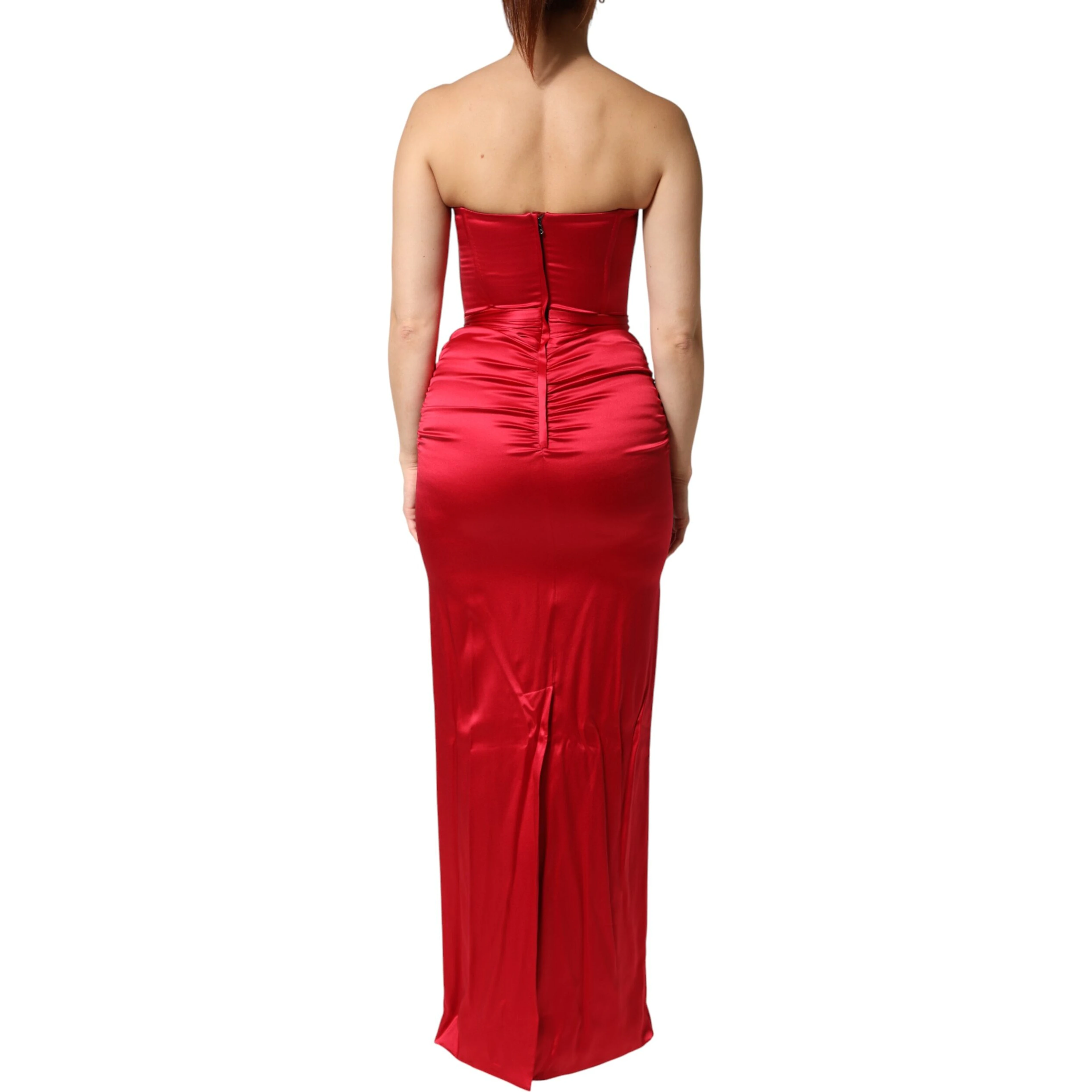 Red Silk Strapless Sheath Long Gown Dress