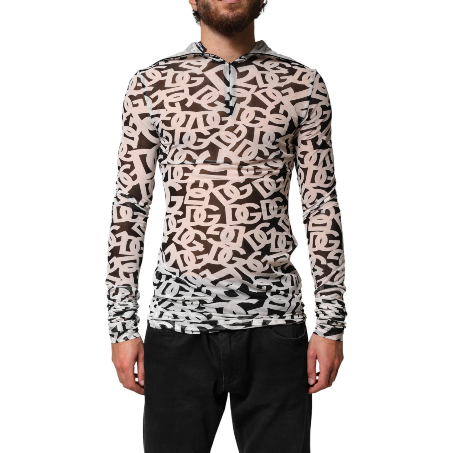 White DG Logo Long Sleeves Turtleneck Top