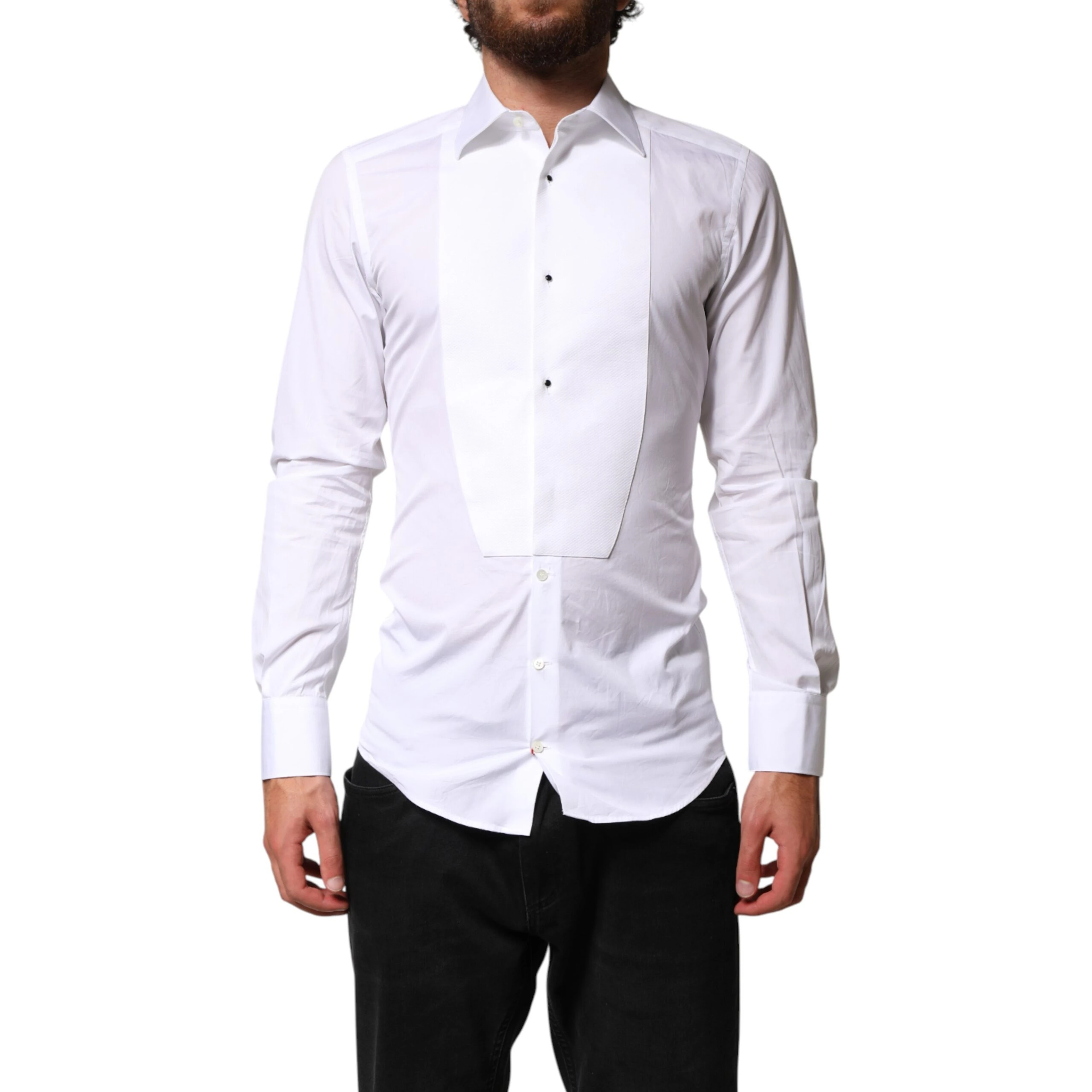 White Cotton GOLD Collared Dress Bib Formal Shirt