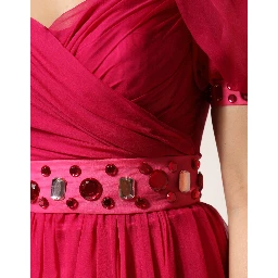 Pink Silk Embellished A-line Midi Dress