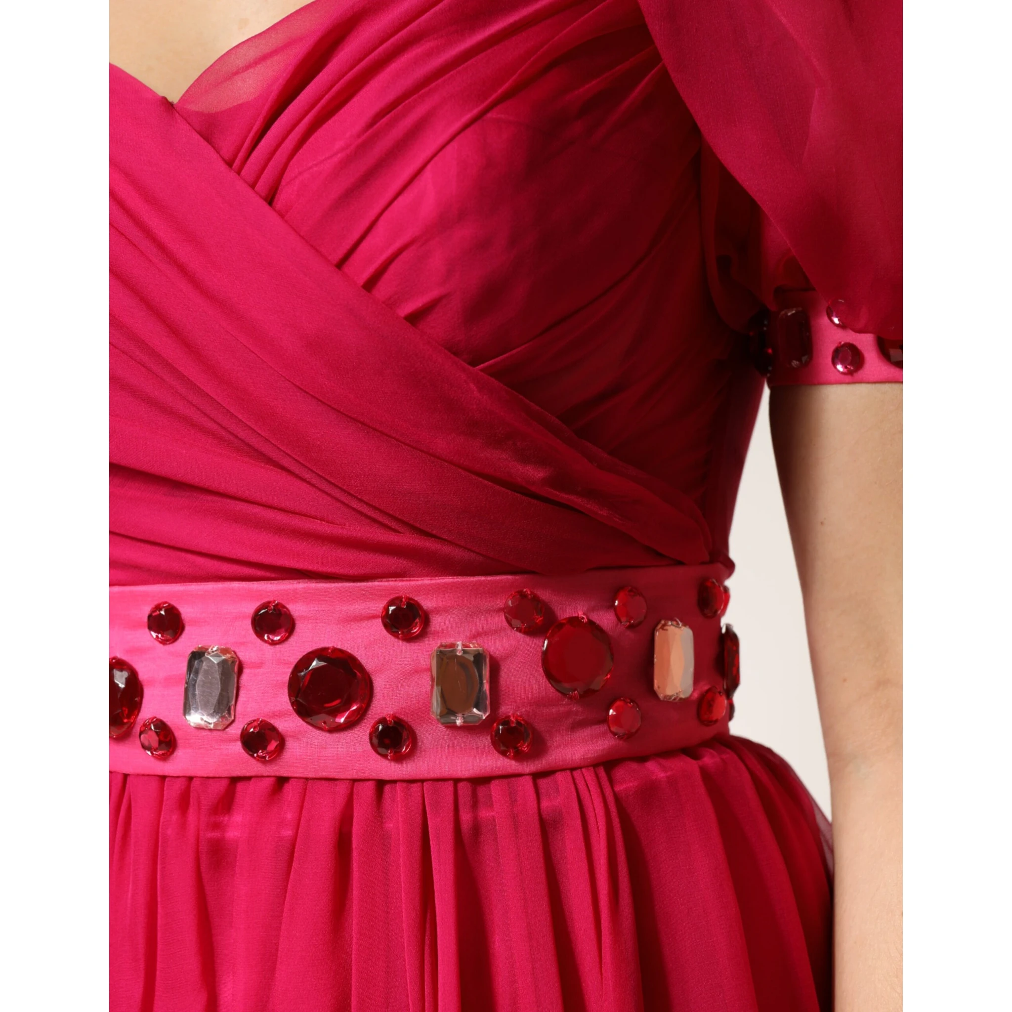 Pink Silk Embellished A-line Midi Dress