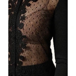 Black Sheer Button Down Cardigan Sweater