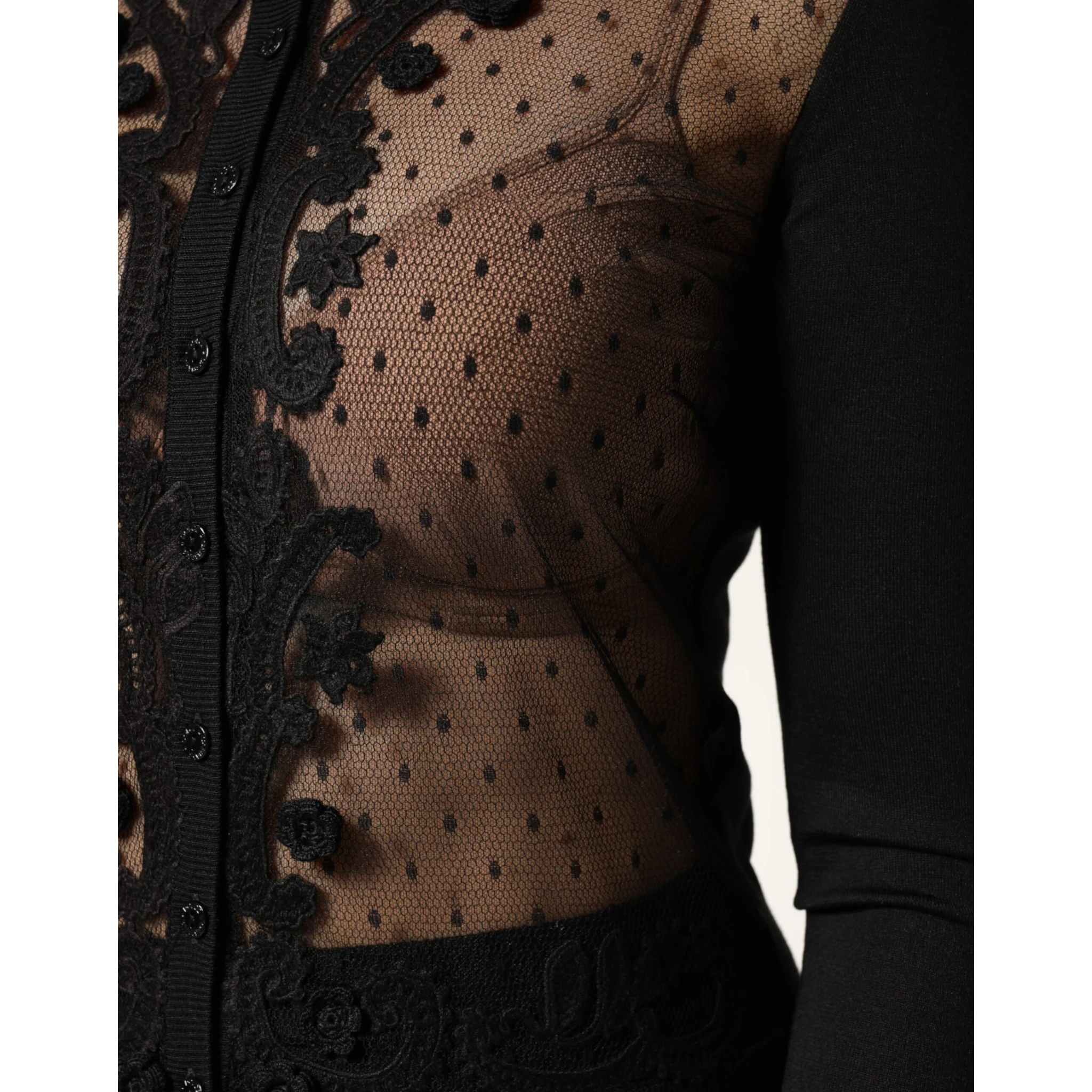 Black Sheer Button Down Cardigan Sweater