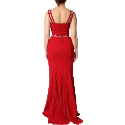Red Crystals Sheath Mermaid Long Gown Dress