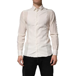 Off White Silk Men GOLD Dress Formal Shirt