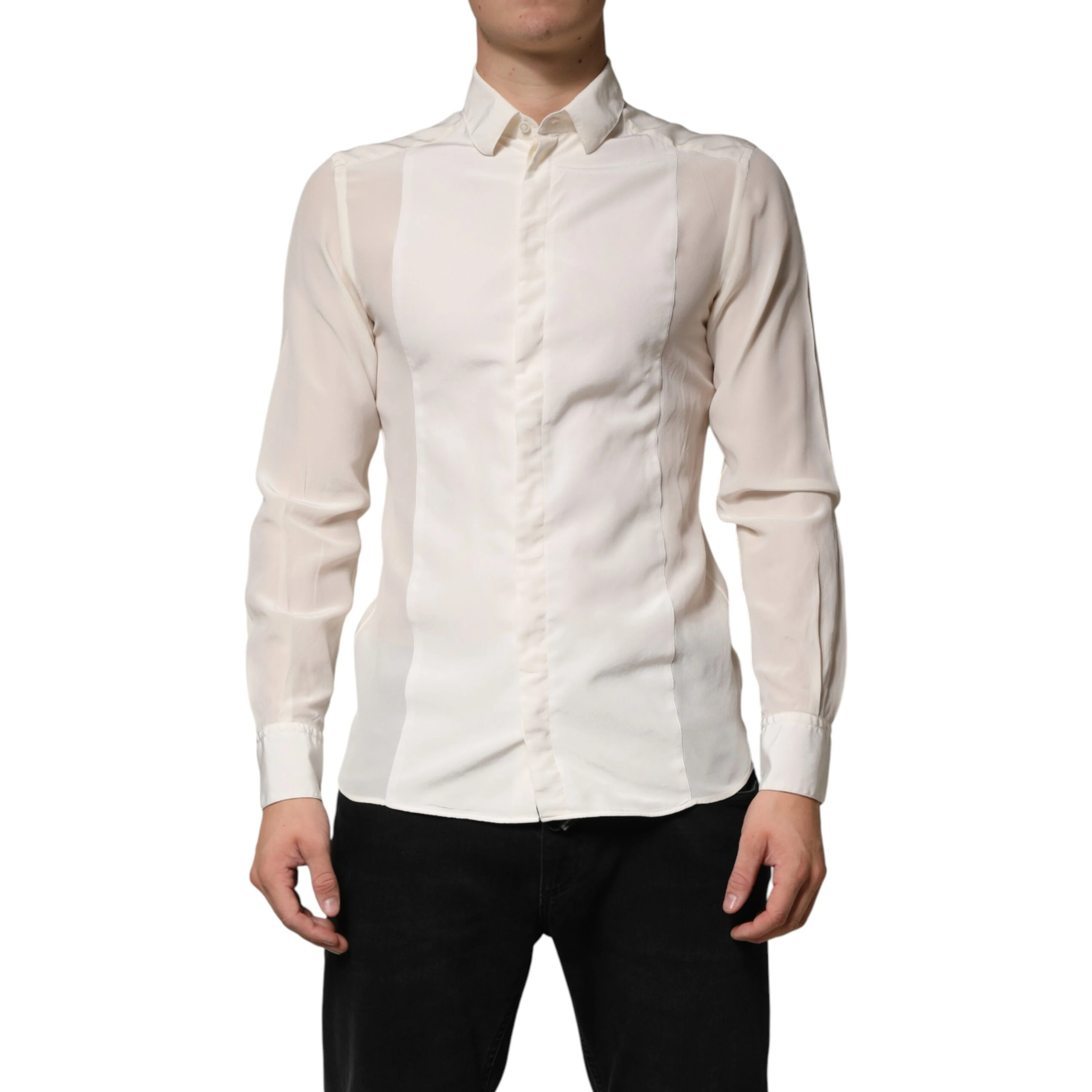 Off White Silk Men GOLD Dress Formal Shirt