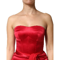 Red Silk Strapless Sheath Long Gown Dress