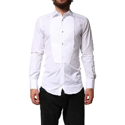 White Cotton GOLD Collared Dress Bib Formal Shirt