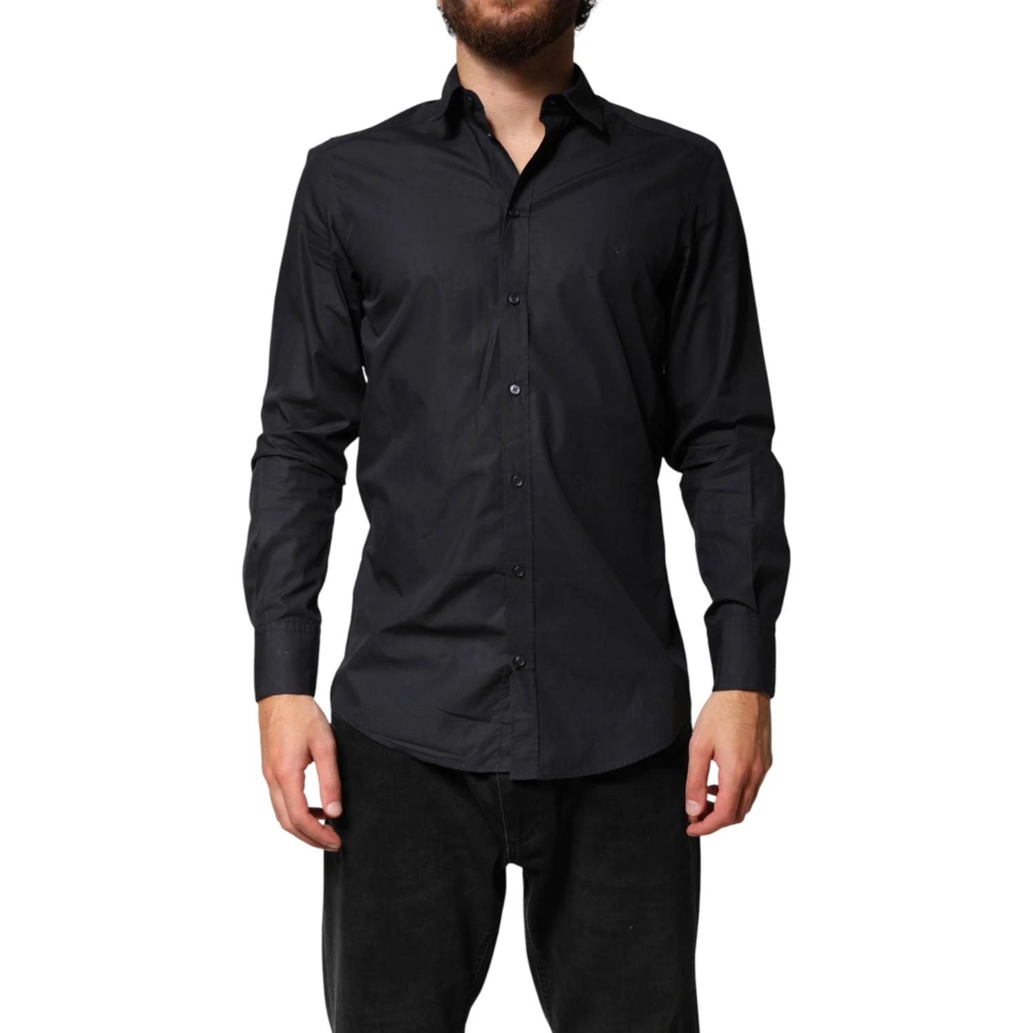 Black Cotton Long Sleeves Dress Formal Shirt