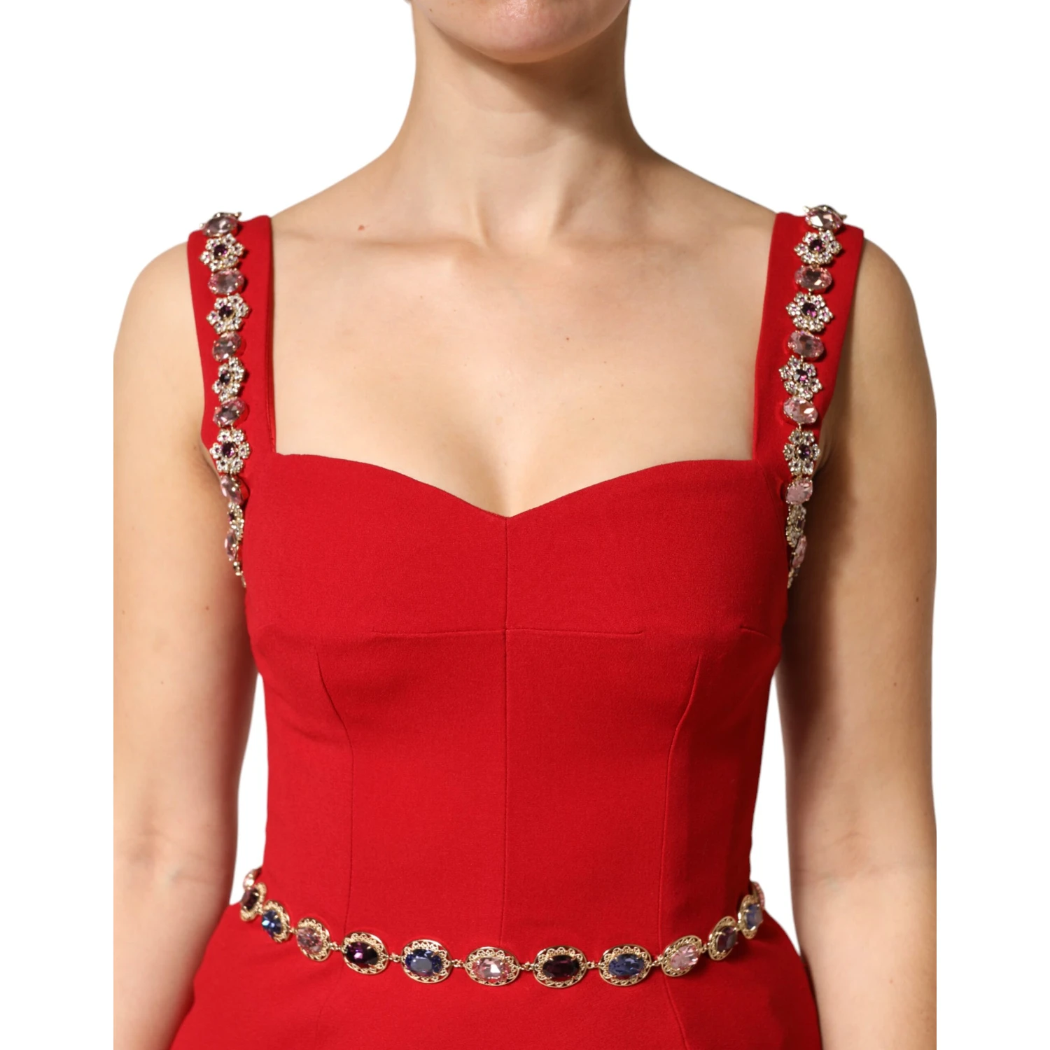 Red Crystals Sheath Mermaid Long Gown Dress