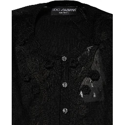 Black Sheer Button Down Cardigan Sweater