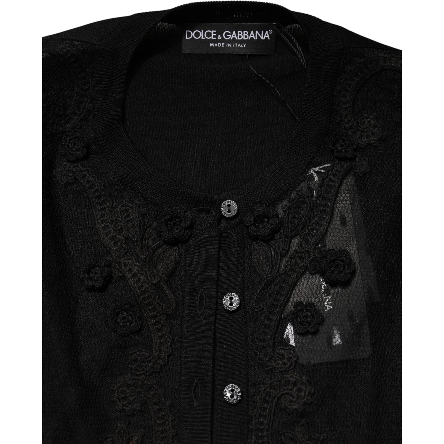 Black Sheer Button Down Cardigan Sweater