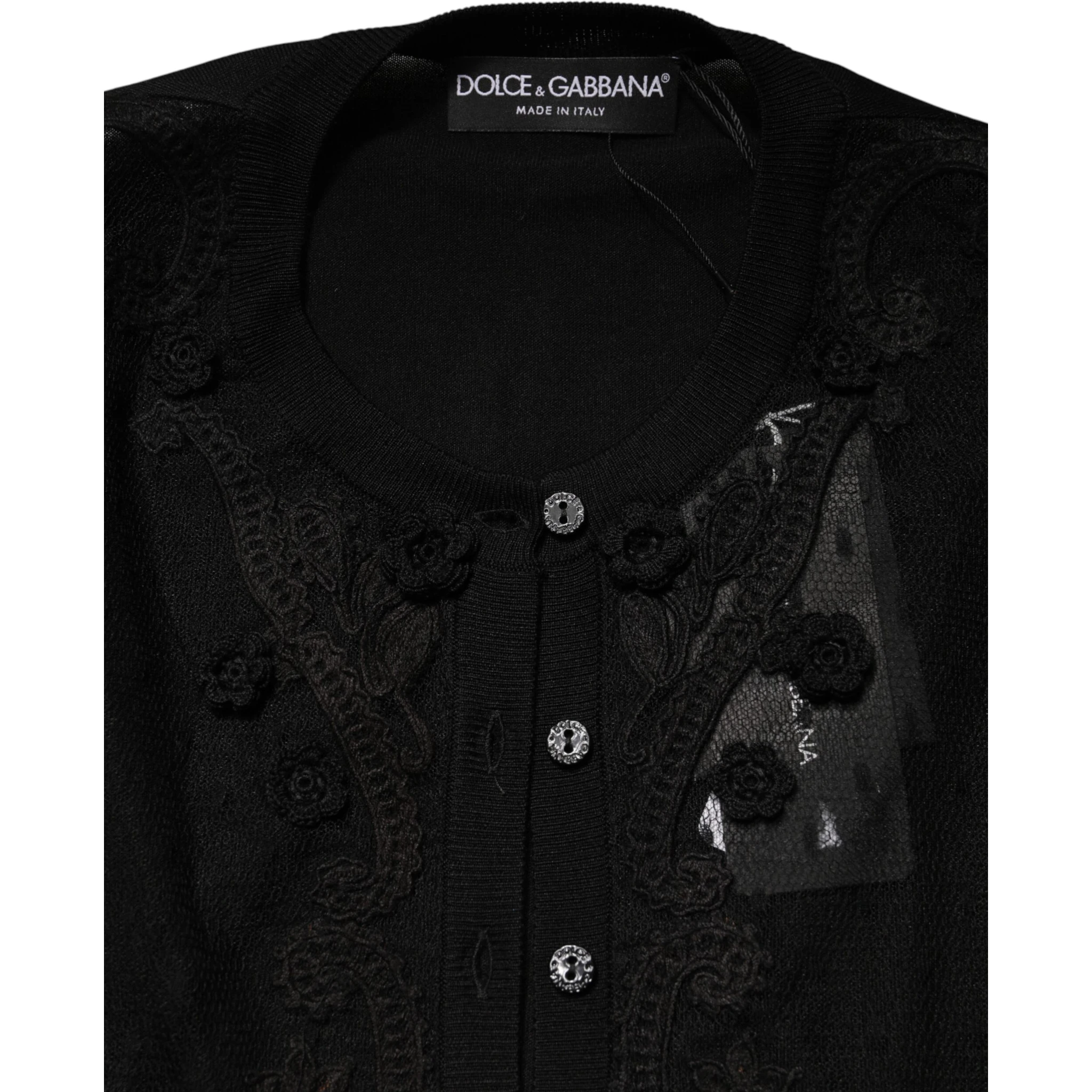 Black Sheer Button Down Cardigan Sweater