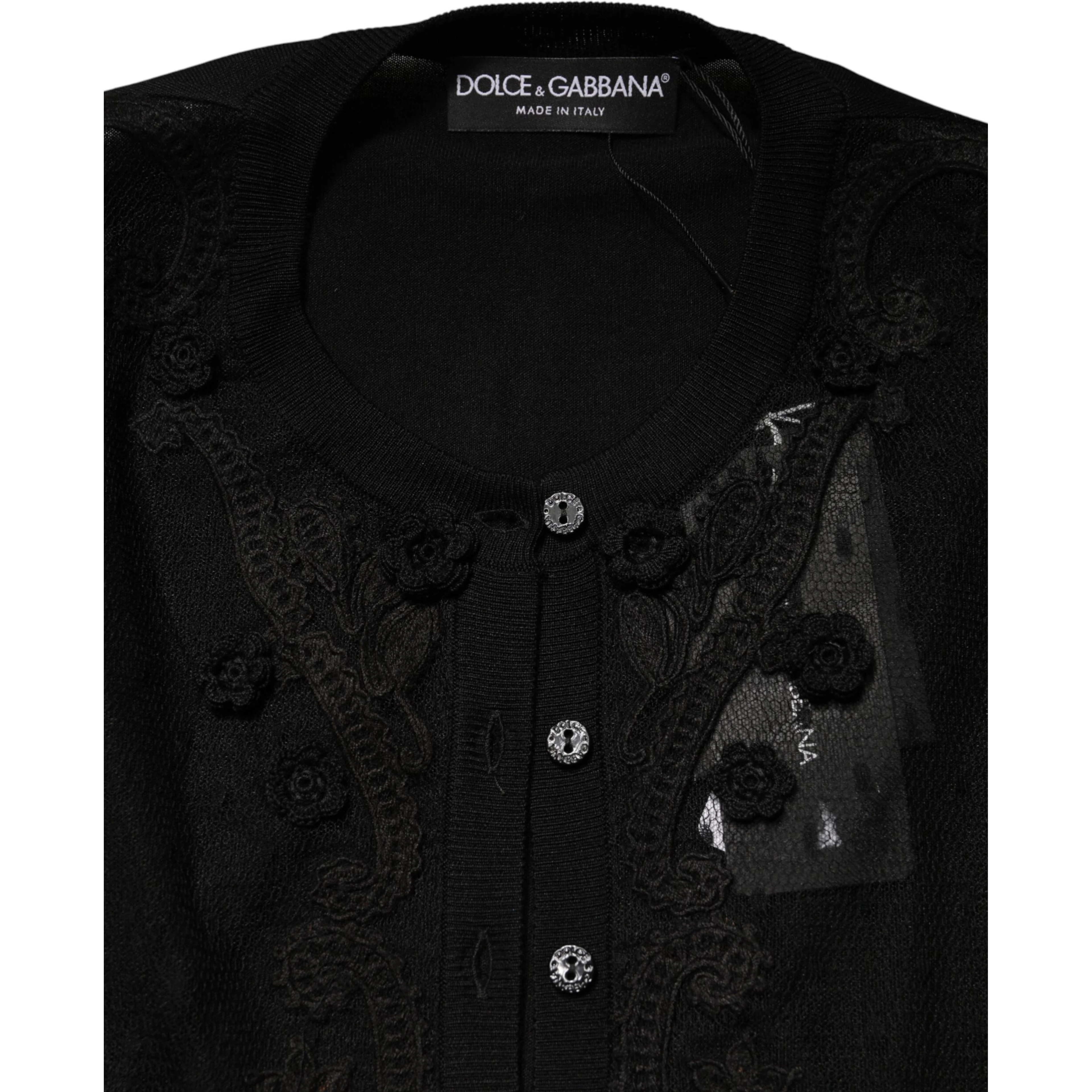 Black Sheer Button Down Cardigan Sweater