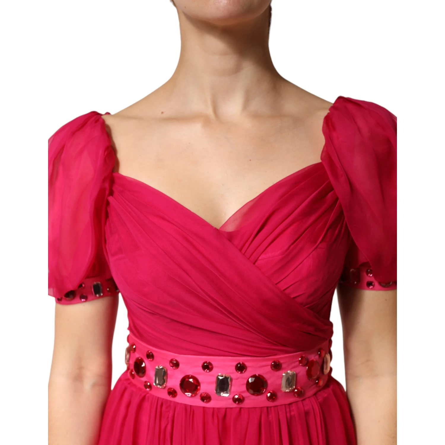 Pink Silk Embellished A-line Midi Dress