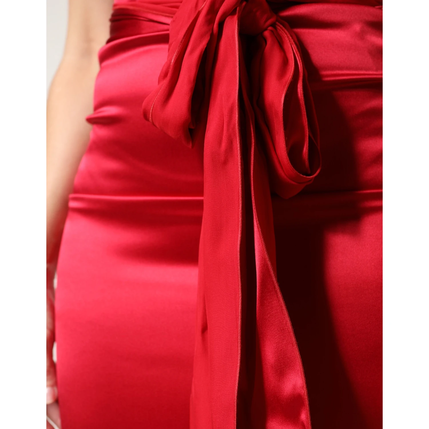 Red Silk Strapless Sheath Long Gown Dress