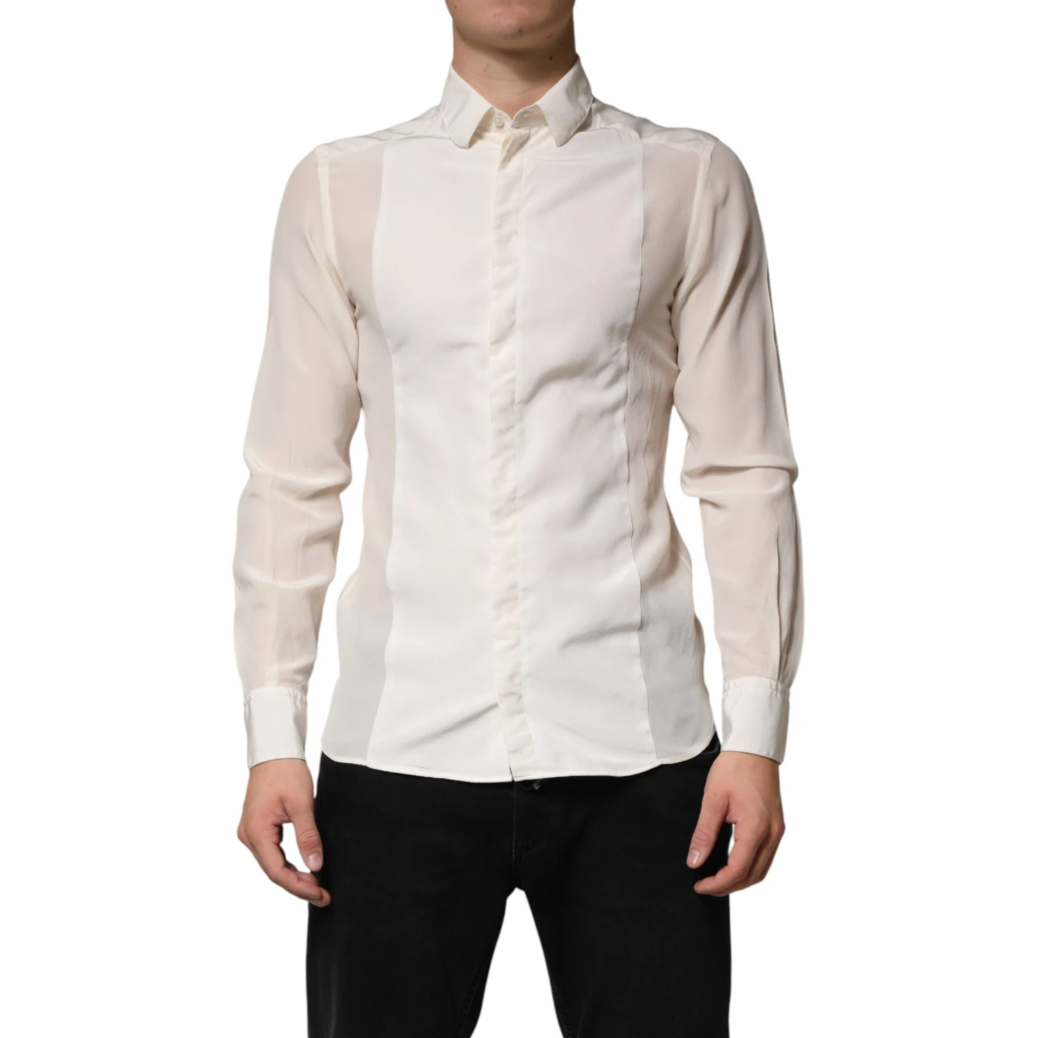 Off White Silk Men GOLD Dress Formal Shirt