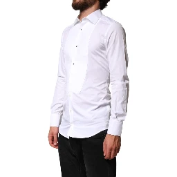White Cotton GOLD Collared Dress Bib Formal Shirt