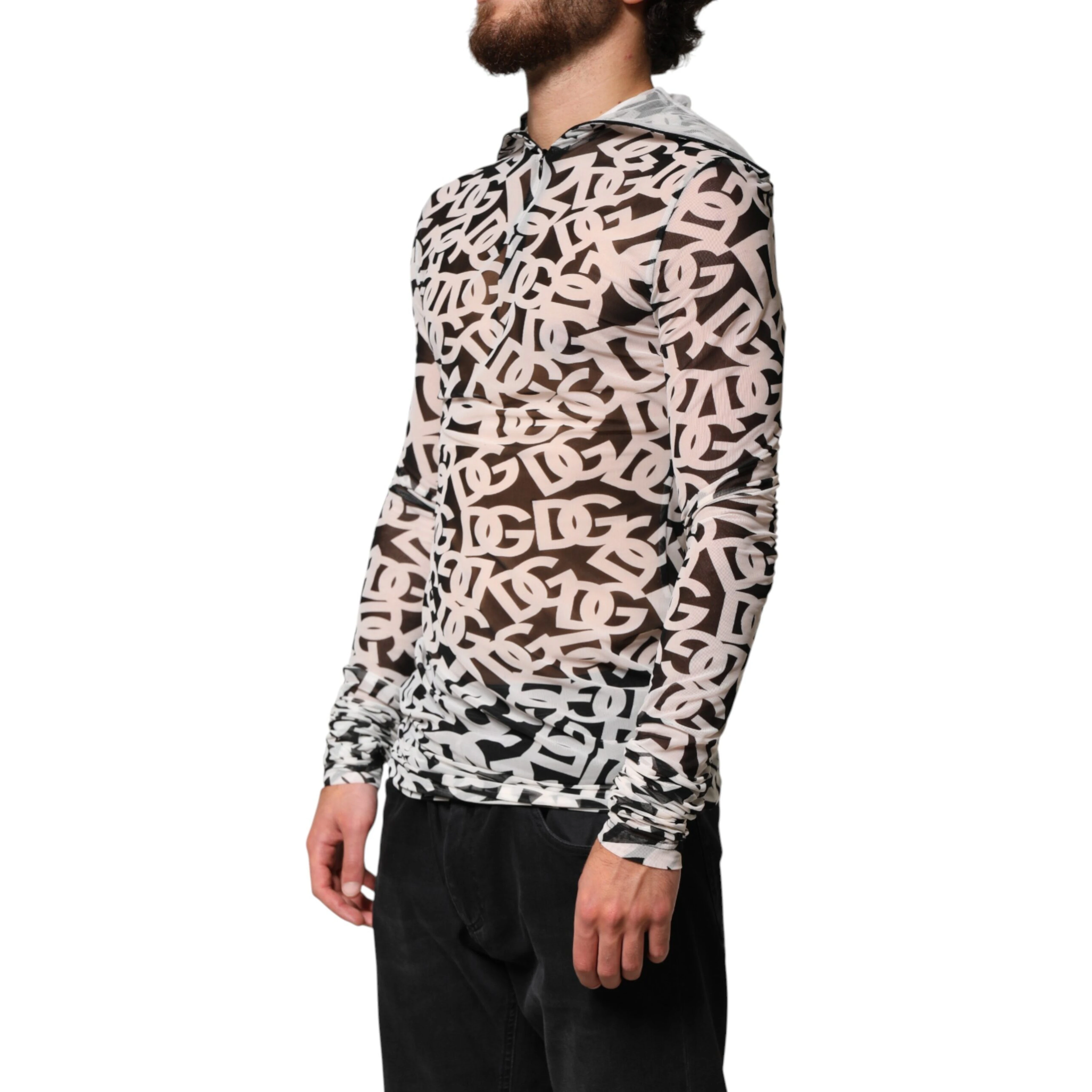White DG Logo Long Sleeves Turtleneck Top