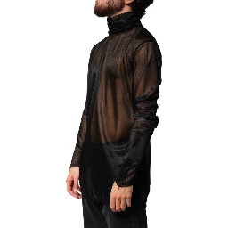 Black Sheer Long Sleeves Turtleneck Top