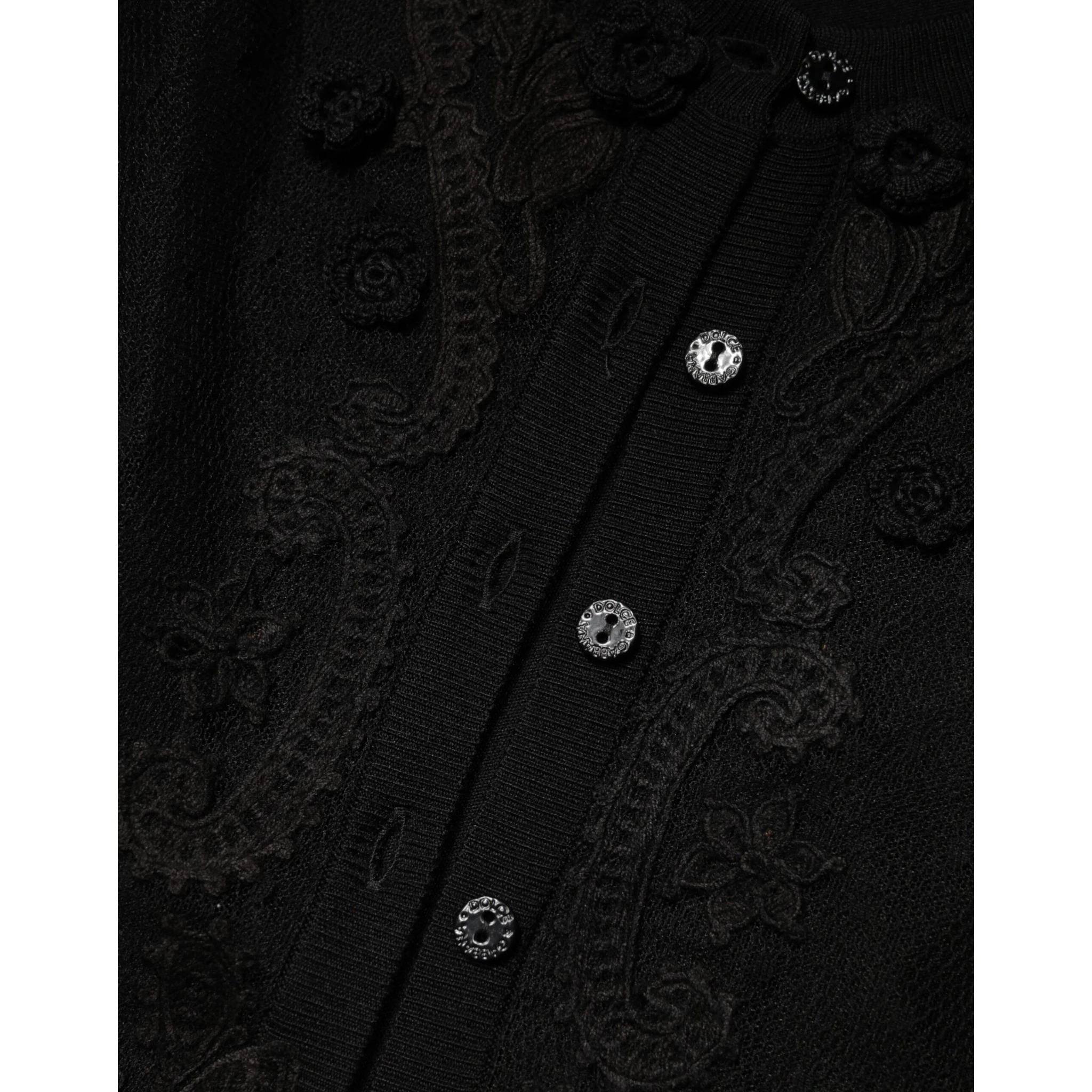 Black Sheer Button Down Cardigan Sweater