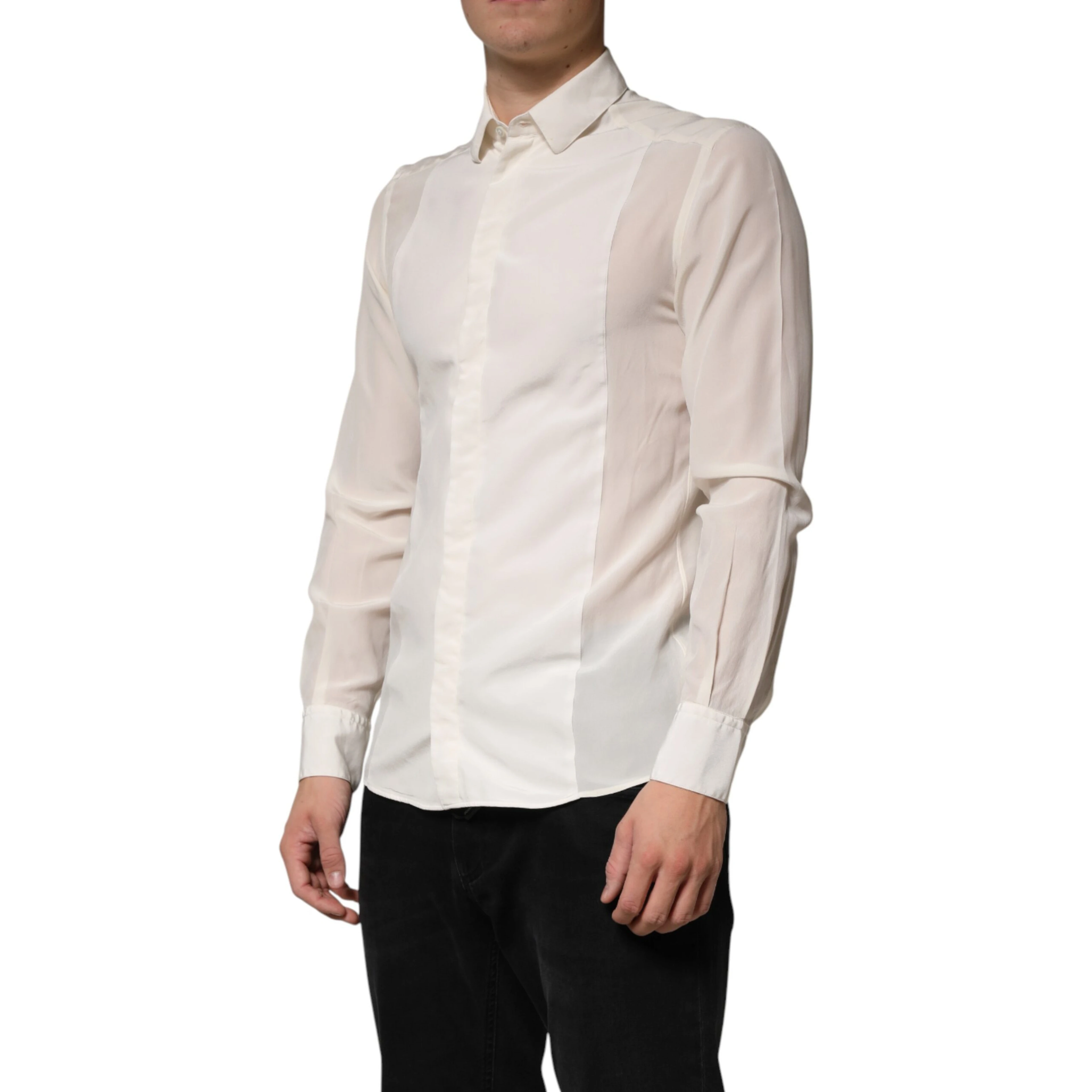 Off White Silk Men GOLD Dress Formal Shirt