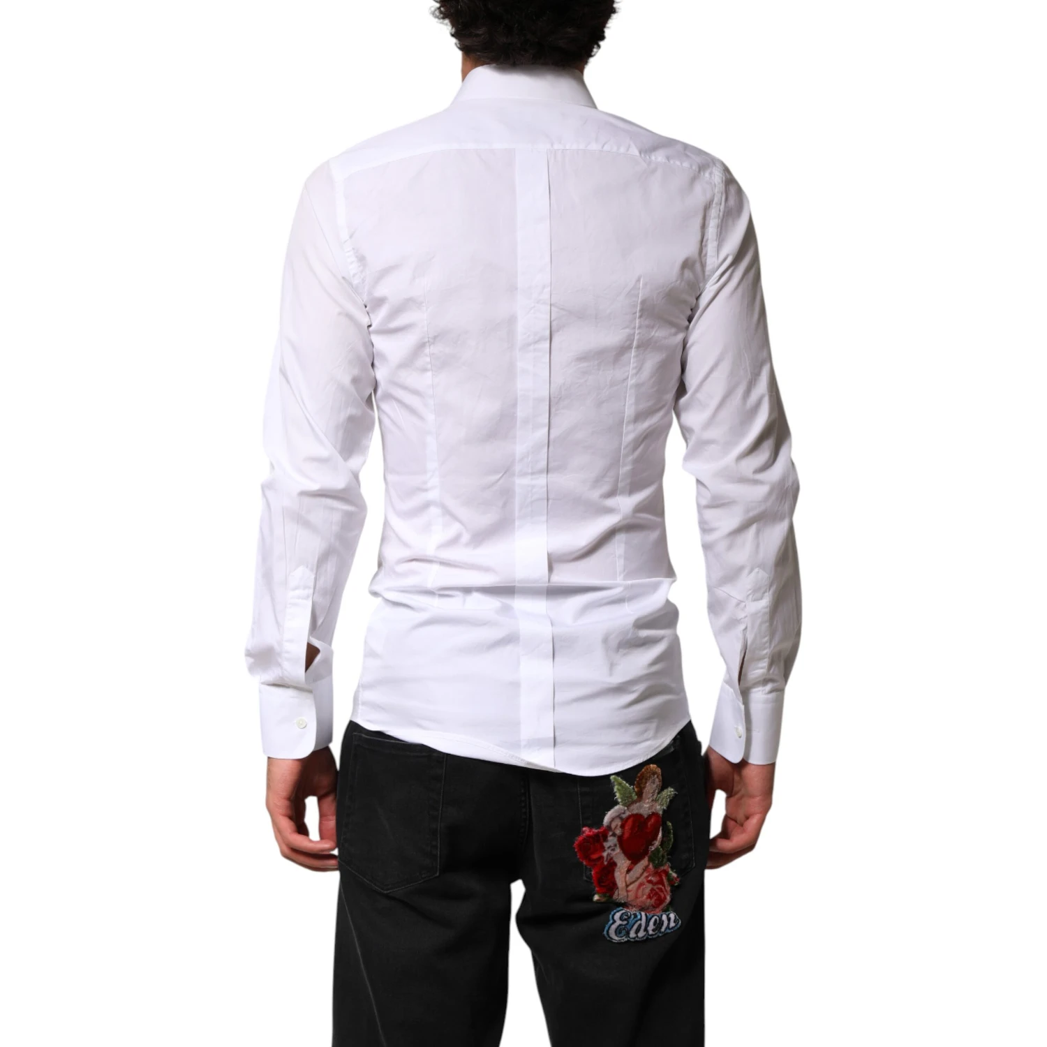 White Cotton GOLD Collared Dress Bib Formal Shirt