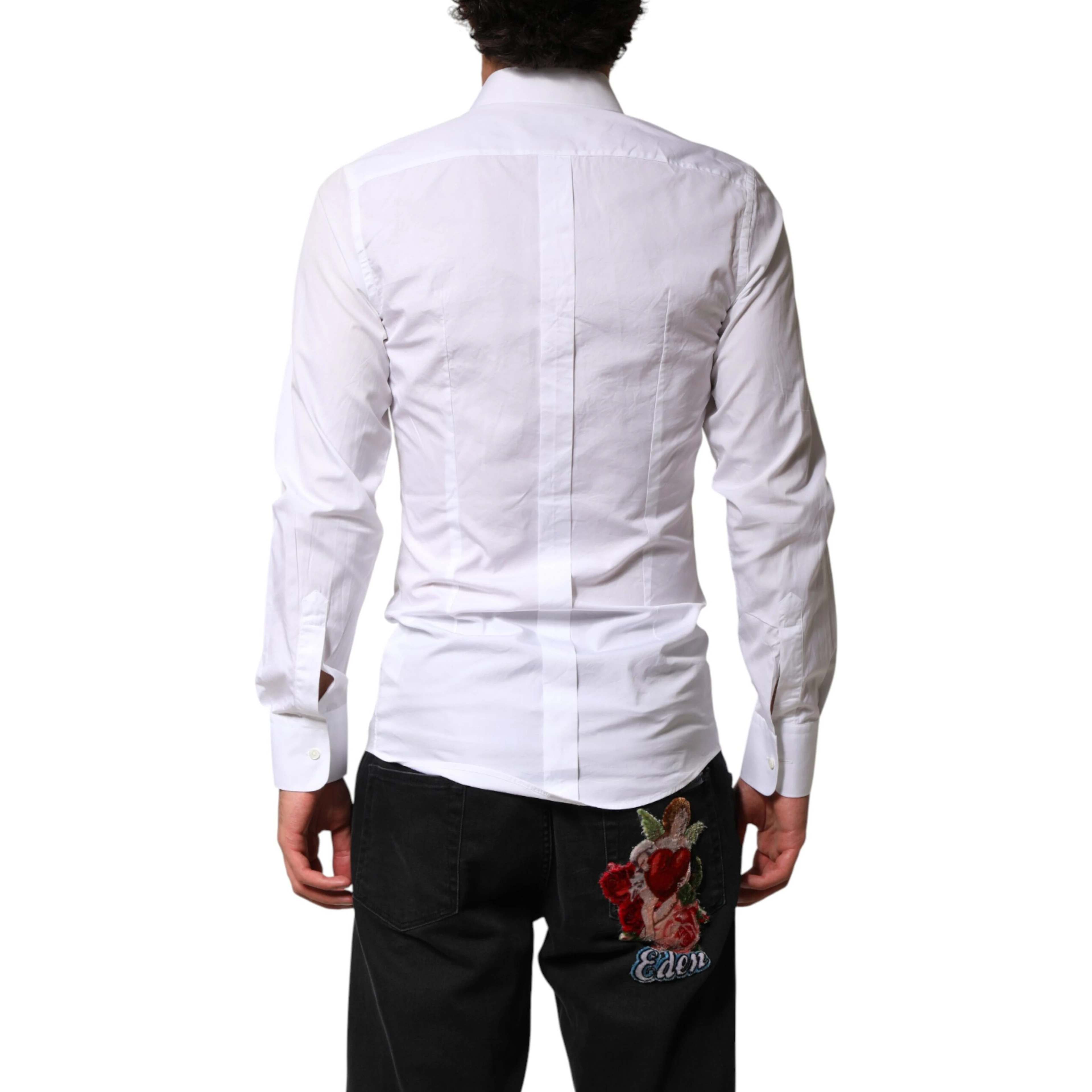 White Cotton GOLD Collared Dress Bib Formal Shirt