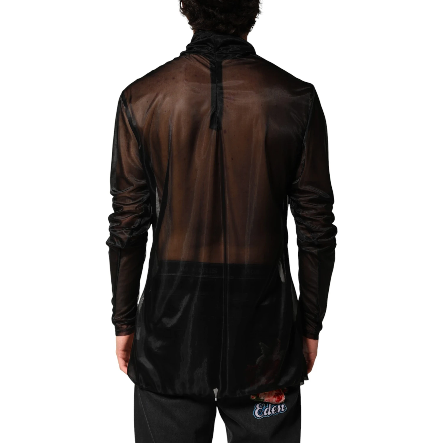 Black Sheer Long Sleeves Turtleneck Top