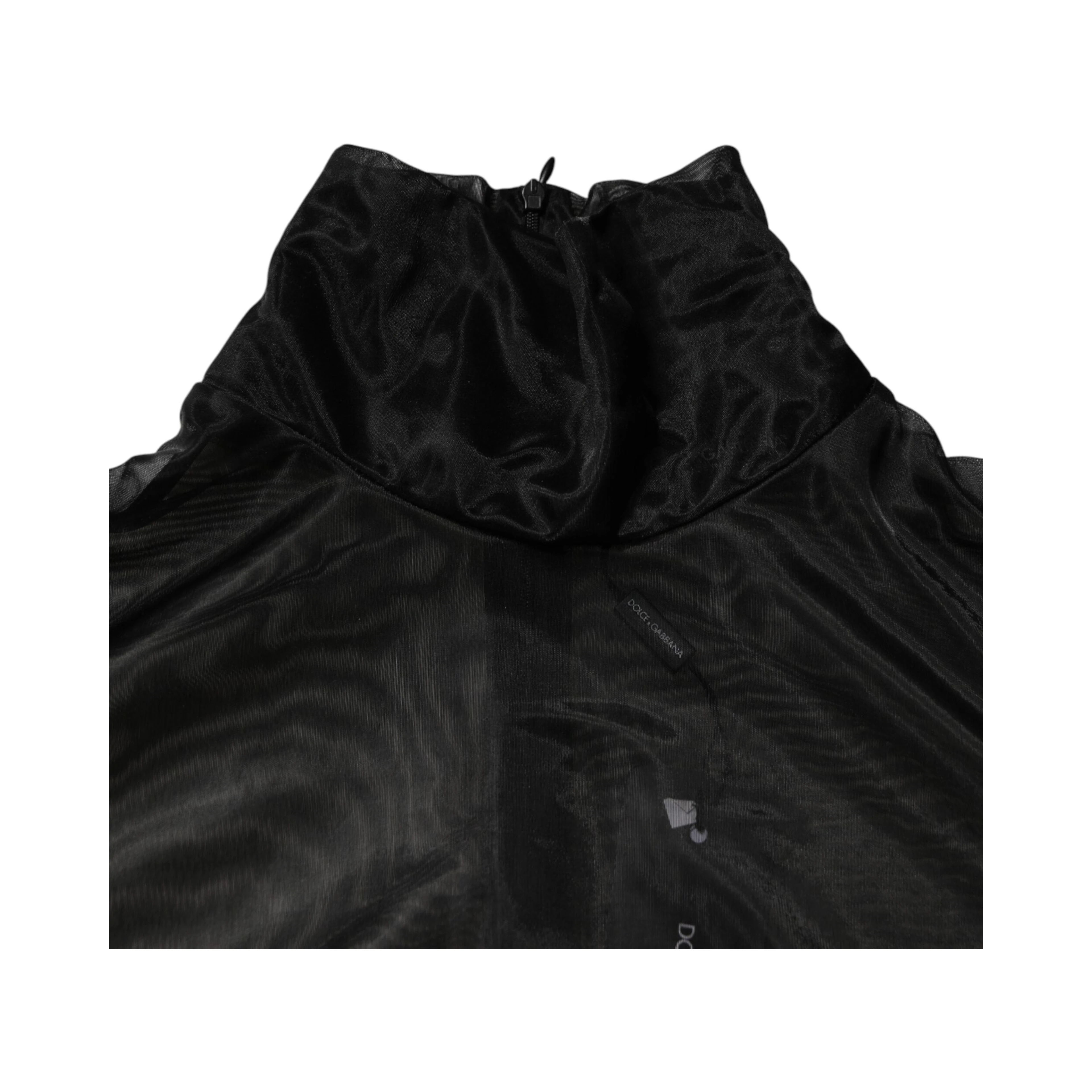 Black Sheer Long Sleeves Turtleneck Top