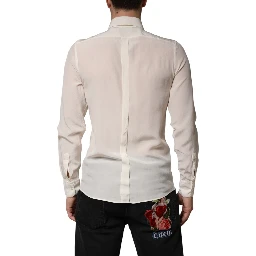 Off White Silk Men GOLD Dress Formal Shirt