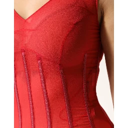 Red Silk Sleeveless Sheath V-neck Midi Dress