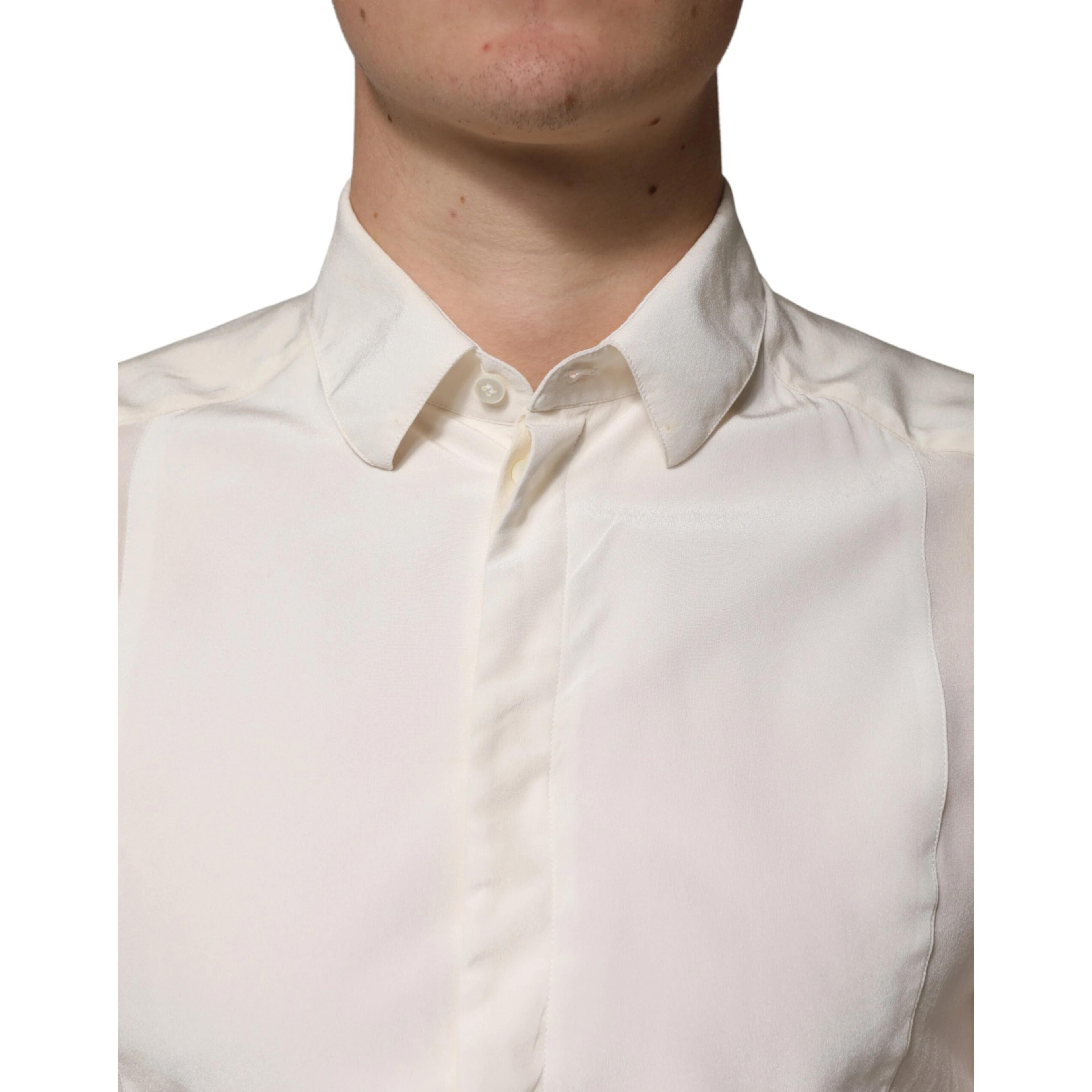 Off White Silk Men GOLD Dress Formal Shirt